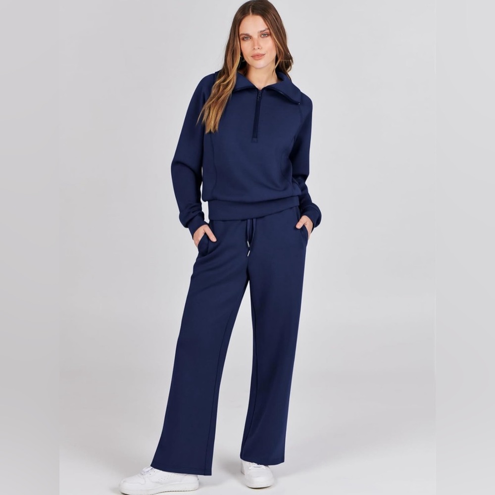 Fall Oversized Half Zip Sweatshirt Wide Leg Sweatpant Lounge Set Tracksuit